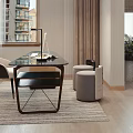 Modern Study Room Interior With Wooden Desk Black Piano And Glass Bookcase