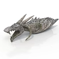 Realistic Dragon Creature 3D Model With Sharp Spikes Open Mouth And Textured Scales