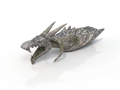 Realistic Dragon Creature 3D Model With Sharp Spikes Open Mouth And Textured Scales 3d model