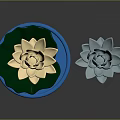 Golden And Light Blue Lotus Decorations With Green Leaves Blue Base And White Stem