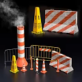 Public Facilities For Construction Sites With Traffic Cones Metal Barriers And Caution Tape