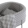 Gray Rocking Baby Crib With Metal Frame Wooden Rockers Star Patterned Pillows And Striped Blanket