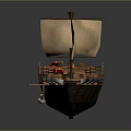 Vintage Sailing Ship With Wooden Hull Beige Sails And Deck Barrels Design