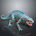 Game And Movie Character Blue Spiky Lizard With Open Mouth And Sharp Claws