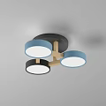 Modern Ceiling Light With Multiple Blue Black Shades And Wooden Frame 3d model