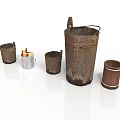 Rustic Wooden Buckets With Different Sizes For Household Use And Decor 3d model
