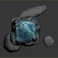 Glowing Blue Crystal Structure With Rock Base And Small Stones