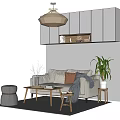 Light Colored Sofa Coffee Table Set With Throw Pillows Wooden Frame And Potted Plant