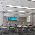 Modern Conference Room Interior Design With Arranged Chairs Large Screen And Ceiling Lights