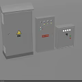 Industrial Electrical Control Cabinets With Various Sizes Warning Signs And Control Panels