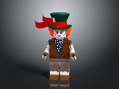 Lego Scarecrow Figure With Green Hat Red Scarf Brown Vest Striped Shirt And Straw Hem 3d model