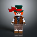 Lego Scarecrow Figure With Green Hat Red Scarf Brown Vest Striped Shirt And Straw Hem