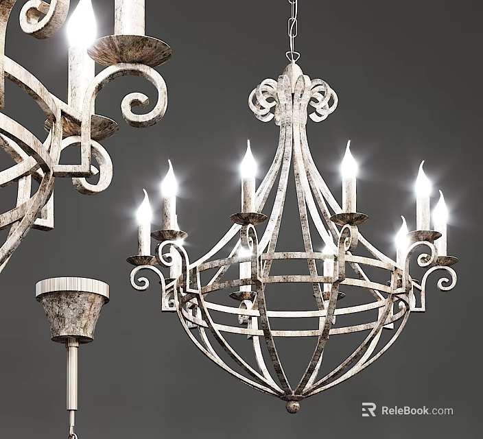 Ornate Classic Metal Chandelier With Curved Decorative Arms And Candle Style Lights 3d model 