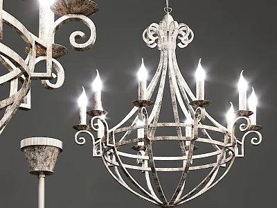 Ornate Classic Metal Chandelier With Curved Decorative Arms And Candle Style Lights 3d model