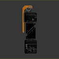 Tactical Military Grenade with Black Metal Body and Orange Pull Ring Detailed Textured Design