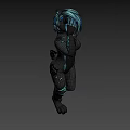 Game Movie Character With Blue Hair Glowing Yellow Eyes Dark Body Tiger Stripes Blue Lines