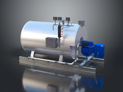 Industrial Stainless Steel Storage Tank With Support Frame Pressure Gauges And Blue Component 3d model