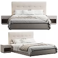 Modern Double Bed With Upholstered Headboard Bedside Tables And Light Colored Pillows 3d model