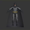 A Man In Batman Costume With Black Cape Gray Suit And Yellow Utility Belt