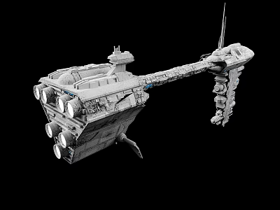Futuristic Sci Fi Spacecraft With Detailed Exterior Engine Modules And Antenna Structures 3d model