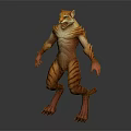 3D Tiger Humanoid Character Design Featuring Striped Fur Sharp Teeth And Clawed Limbs