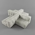 Modular Multi Person Sofa Light Fabric Square Stitch Sectional Design 3d model