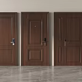 Multiple Brown Security Doors With Various Designs And Lock Features In Indoor Showroom 3d model
