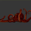 Red Octopus With Curled Tentacles And Spotted Body On Dark Background 3d model
