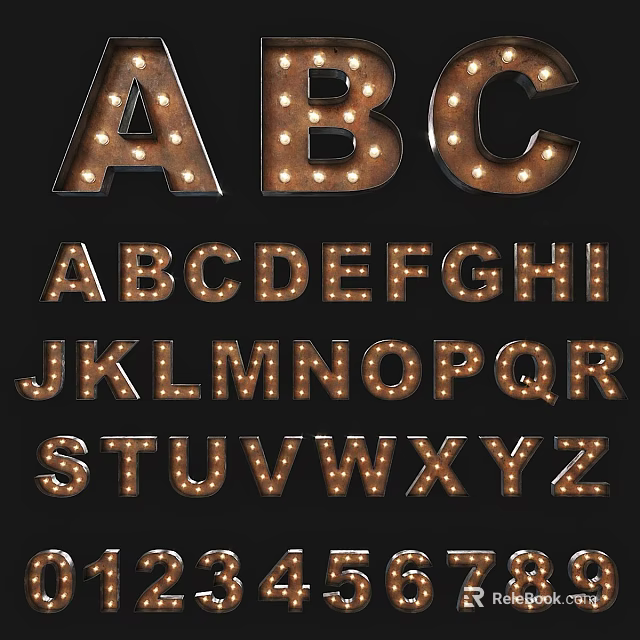Vintage Alphabet Shaped Decorative Lights With Bulb Accents And Complete Letter Collection 3d model 