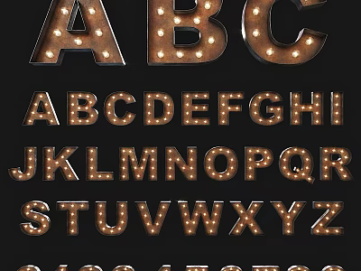 Vintage Alphabet Shaped Decorative Lights With Bulb Accents And Complete Letter Collection 3d model