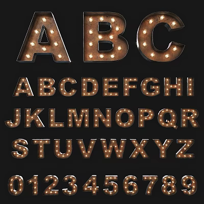 Vintage Alphabet Shaped Decorative Lights With Bulb Accents And Complete Letter Collection 3d model