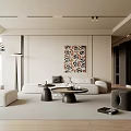 Modern Living Room With White Sofas Art And Round Coffee Tables 3d model