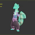 Cartoon Creature Character With Blue Shirt Gray Pants Blue Eyes Light Fur And Long Tail
