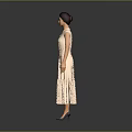 Stylish Female Model In Pink Sleeveless Dress Standing Against Gray Gradient Background