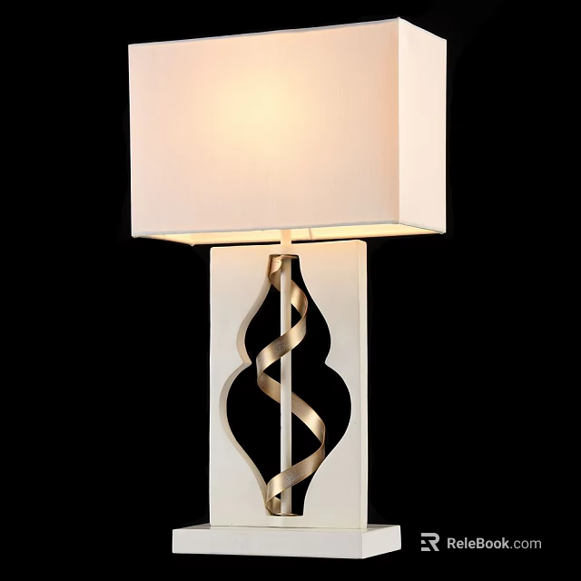 Elegant Modern Table Lamp With White Square Lampshade And Black Gold Spiral Base 3d model 
