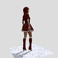 Woman In Red Christmas Dress With White Trim Black Belt And Hood