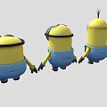 Cute Yellow Minion Dolls Standing In A Row With Blue Overalls And Various Expressions
