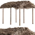 Rustic Traditional Outdoor Pavilion With Thatched Roof And Wooden Pillars