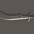 Silver Gray Scimitar Weapon With Carved Blade And Metal Hilt Design