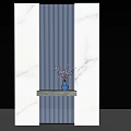 Modern Room Divider With Marble Panels Blue Vertical Stripes Lighting And Vase