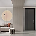 Modern Living Dining Room Interior With Circular Decorative Light Light Sofa And Floor Lamp