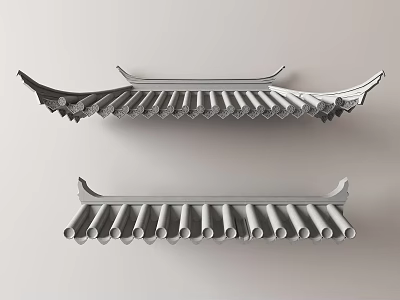 Chinese Traditional Roof Components With Curved Eaves And Classic Tile Design 3d model