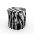 Cylindrical Accent Pouf Chair With Black And White Houndstooth Pattern For Living Room