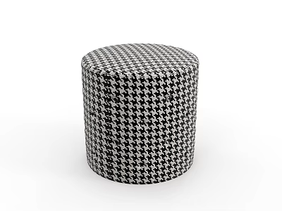 Cylindrical Accent Pouf Chair With Black And White Houndstooth Pattern For Living Room 3d model