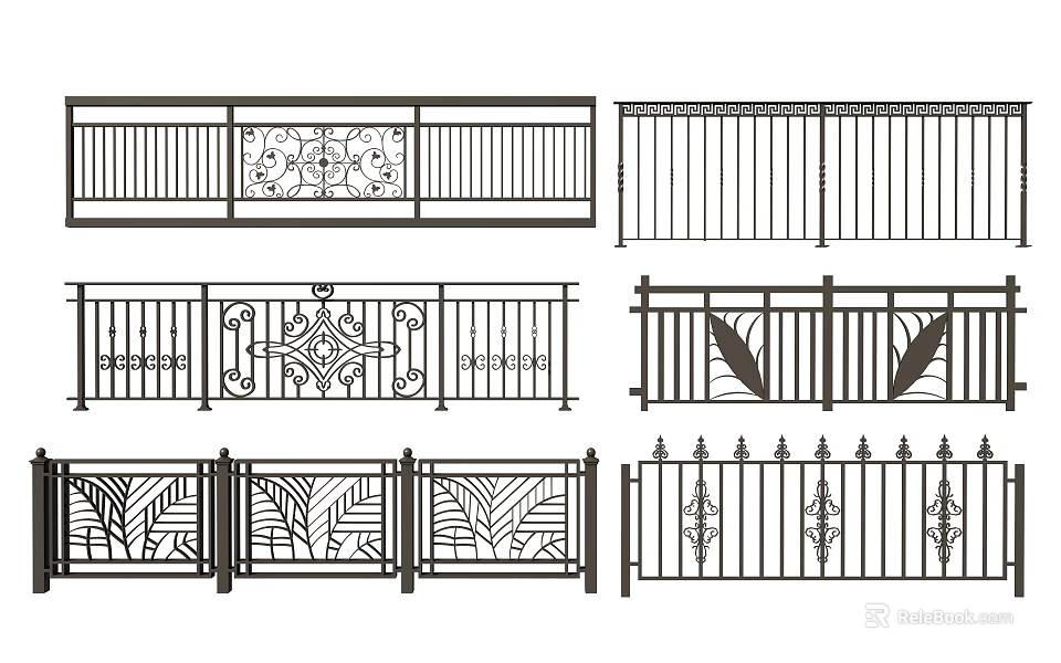 Different Decorative Metal Fence Designs With Ornamental Patterns And Railings 3d model 