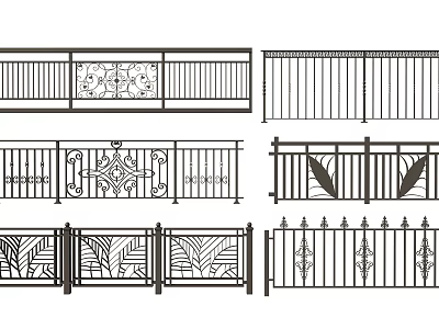 Different Decorative Metal Fence Designs With Ornamental Patterns And Railings 3d model