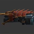 Dragon Head Shaped Weapon With Gold Red Decoration And Mechanical Structure 3d model