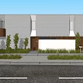 Modern Building Exterior Garden Landscape With Green Plants Shrubs And Wooden Fence