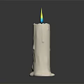 White Candle Lamp With Melted Texture And Yellow And Blue Flame On Gray Background