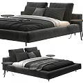 Modern Black Upholstered Double Bed With Side Tables And Soft Bedding 3d model
